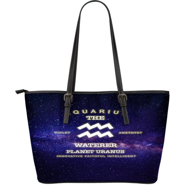 NP Zodiac Aquarius Leather Tote Bag