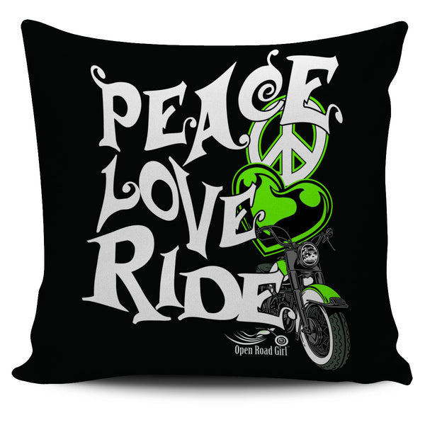 Green Peace Love Ride Pillow Cover - Painteye