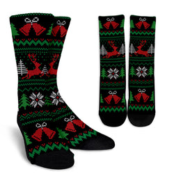 Christmas Knitted Pattern Black Red and Green Socks - Painteye