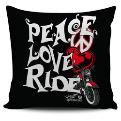 Red Peace Love Ride Pillow Cover - Painteye