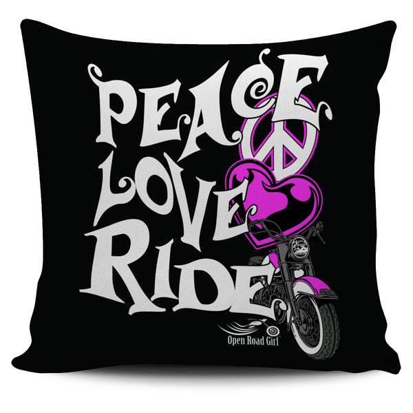 Pink Peace Love Ride Pillow Cover - Painteye