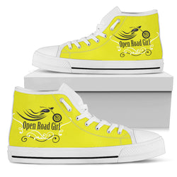 YELLOW Blue Swirl White Sole Open Road Girl Women's High Top - Painteye