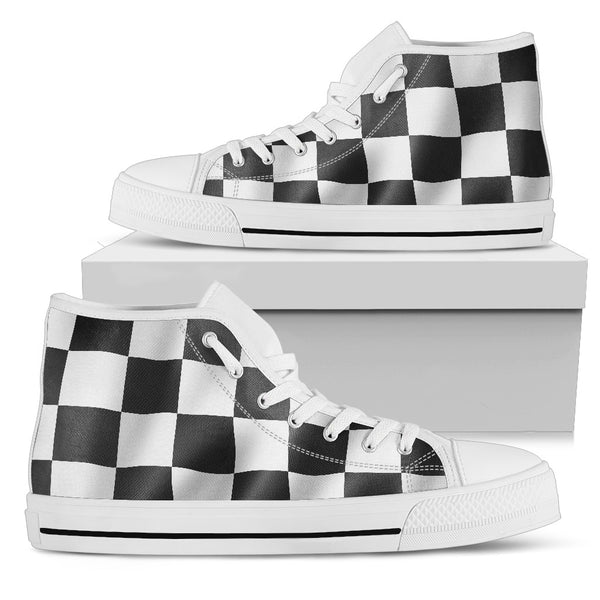 Racing Checkerboard Men's High Top Sneakers - Painteye