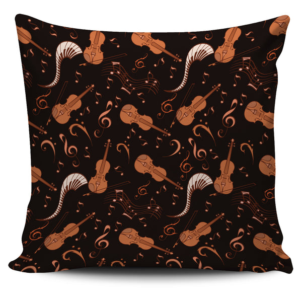 Strings and clefs Brown Pillow Cover - Painteye