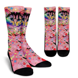 Pink Cat  Crew Socks - Painteye