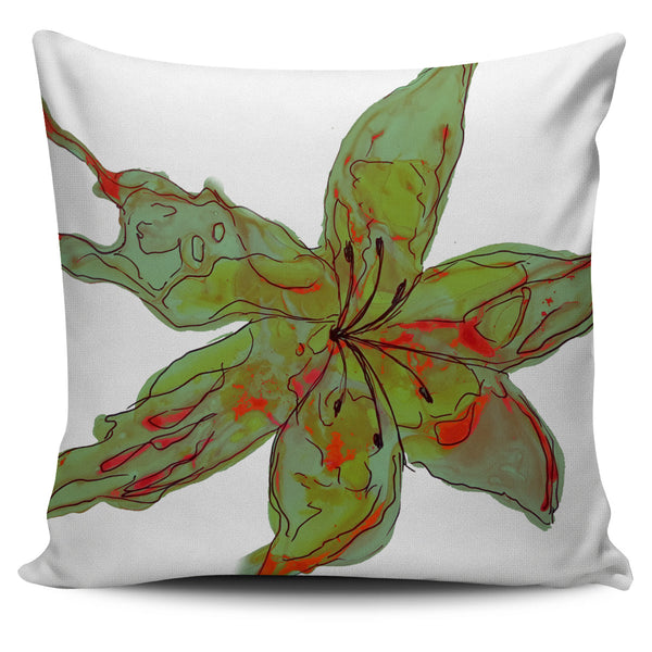 Sunset Lily Throw Pillow Cover - Green/Red - Painteye