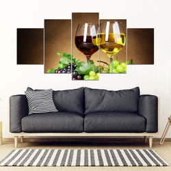 Wine For Two Framed Wall Art Canvas Wine Glasses Wine Art - 5 Piece Framed Canvas - Painteye