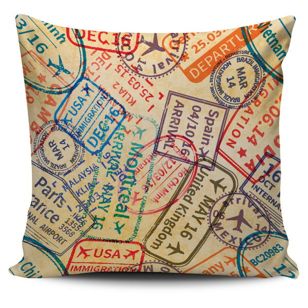 Travel Stamps  Pillow Cover - Painteye