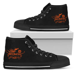 Black and Orange "Open Road Girl" Women's High Top Sneakers - Painteye