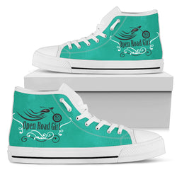 Teal "Open Road Girl" Women's High Top Sneakers - Painteye