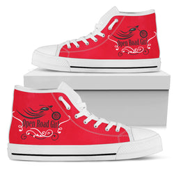 Women's Red "Open Road Girl" Women's High Top Sneakers - Painteye