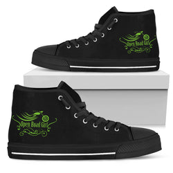 Black and Green "Open Road Girl" Women's High Top Sneakers - Painteye