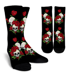 Rose Skulls Black Crew Socks - Painteye