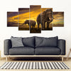 "Elephants in Africa" 5 Piece Framed Canvas Art - Painteye