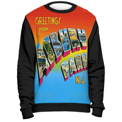 "Greetings From Asbury Park"  Black Sleeved Christmas Sweater - Painteye