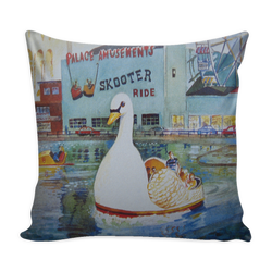 "Asbury Park Swan Boat Ride" -Pillow 16"x16" - Painteye