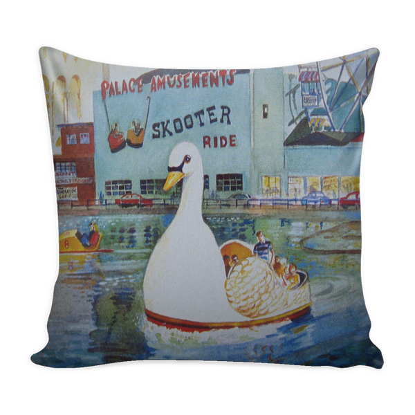 "Asbury Park Swan Boat Ride" -Pillow 16"x16" - Painteye