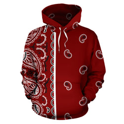 Maroon Red Bandana Asymmetrical Pullover Hoodie