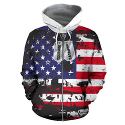 American Flag and Tags Zip-Up Hoodie - Painteye