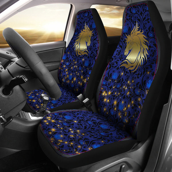 Wild Horse Blue Rose Damask Car Seat Covers - Painteye