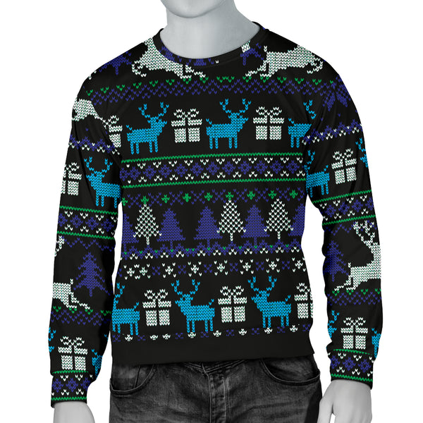 Ugly Christmas Black Purple and Blue Men's Sweater - Painteye