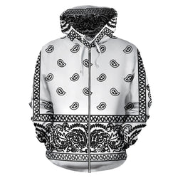 White Bandanna Hoodie Zip Up Hoodie - Painteye