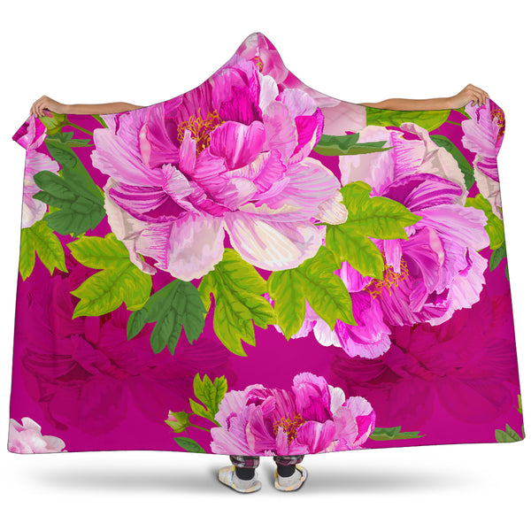 Pink Peony Lovers Premium Hooded Blanket