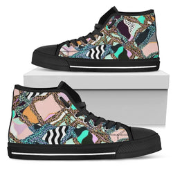 Zebra Cheetah Pink Designer High Top Sneaker Custom Shoes with Black Sole