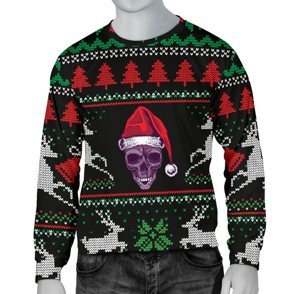 Ugly Christmas Santa Skull Black Men's Sweater - Painteye