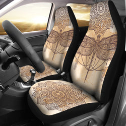 Beige Dragonfly Mandala Car Seat Covers